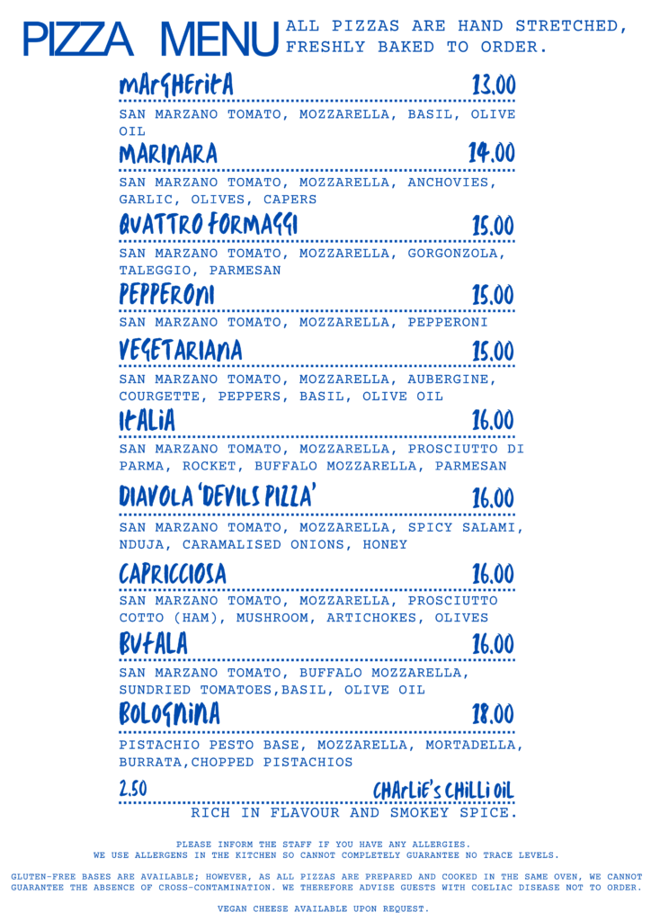 Pizza Menu